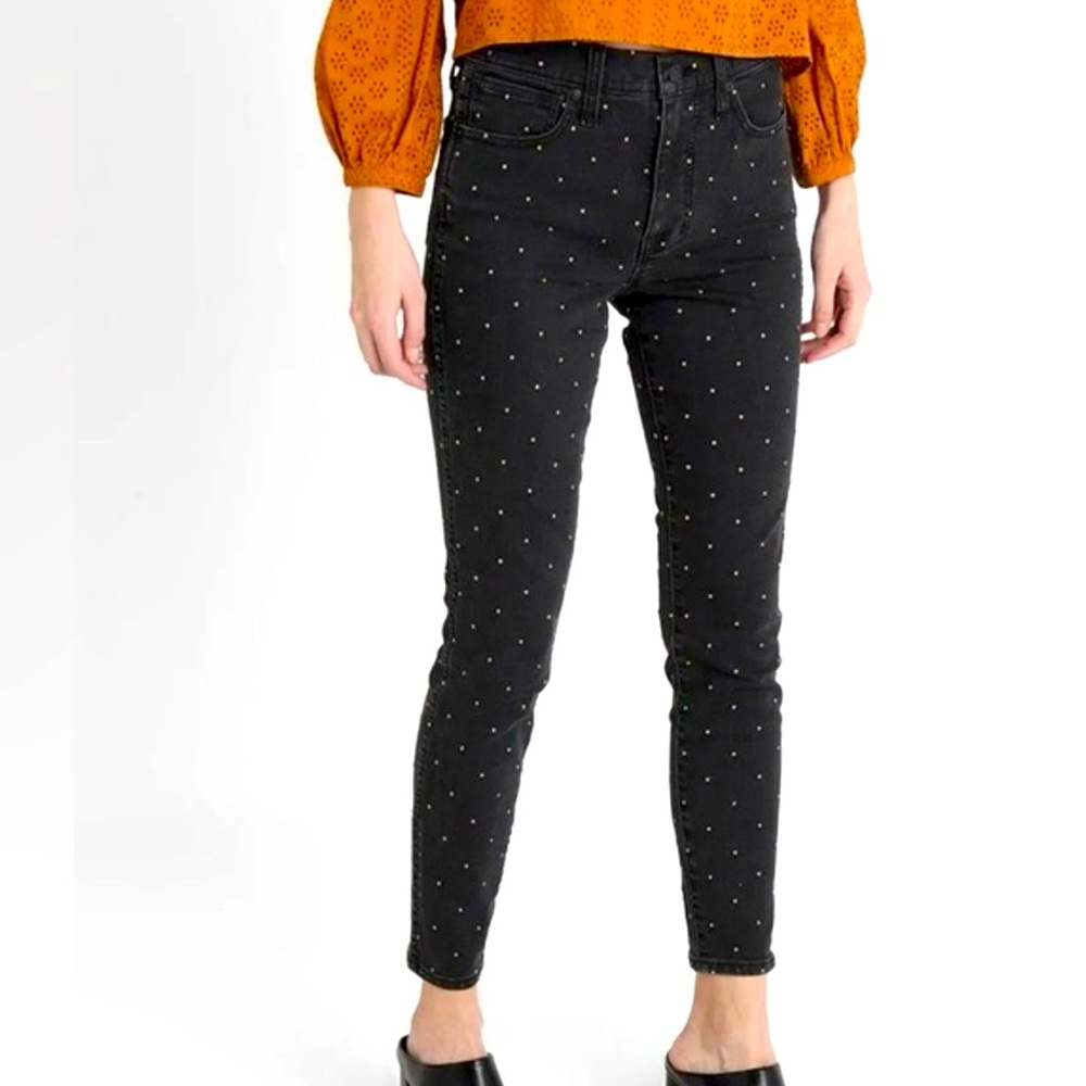 Madewell 9 " High-Rise Skinny Jeans Women's Size 32 Black Denim Embroidered Dots